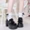 Sweet Heart-Shaped Buckle Lolita Pumps, Waterproof PU Leather Platform Mary Janes High Heels Shoes for Women