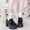 Sweet Heart-Shaped Buckle Lolita Pumps, Waterproof PU Leather Platform Mary Janes High Heels Shoes for Women