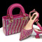 Rhinestone Decoration Fuchsia Color Shoes And Bag Set Shiny Italian Fashion Pointed Toe Women Heel 6