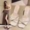 Sexy Pointed Toe Mule High Heels, Fashion Women Slipper Slip On Slides, Mixed Color Stripper Sandal Shoes