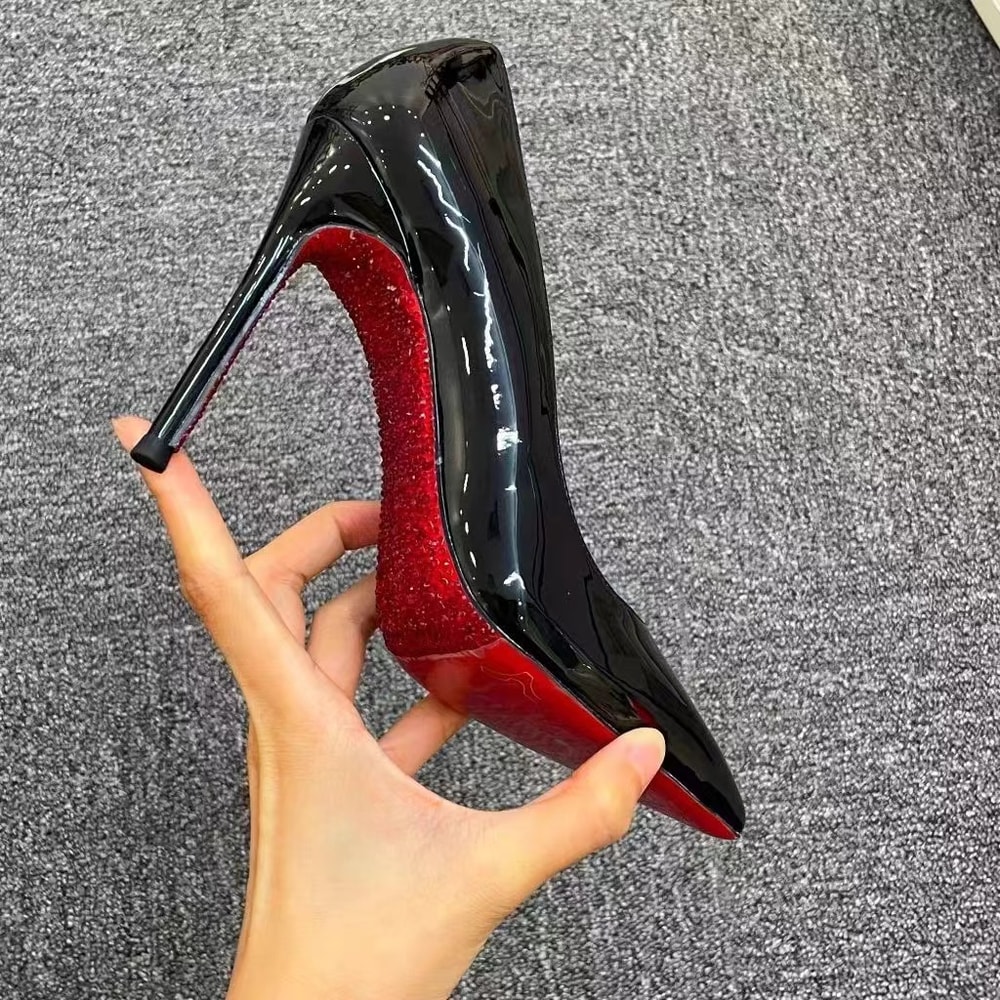 Sexy Patent Leather High Heels Women's Slip-On Pointed Stilettos Rhinestone High Heels Sandals for Women