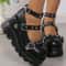 Black Round Toe Heel Studded Punk Nightclub Ladies Mary Jane Y2 Lace Buckle Lolita Women's Shoes
