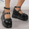Black Round Toe Heel Studded Punk Nightclub Ladies Mary Jane Y2 Lace Buckle Lolita Women's Shoes