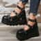Black Round Toe Heel Studded Punk Nightclub Ladies Mary Jane Y2 Lace Buckle Lolita Women's Shoes