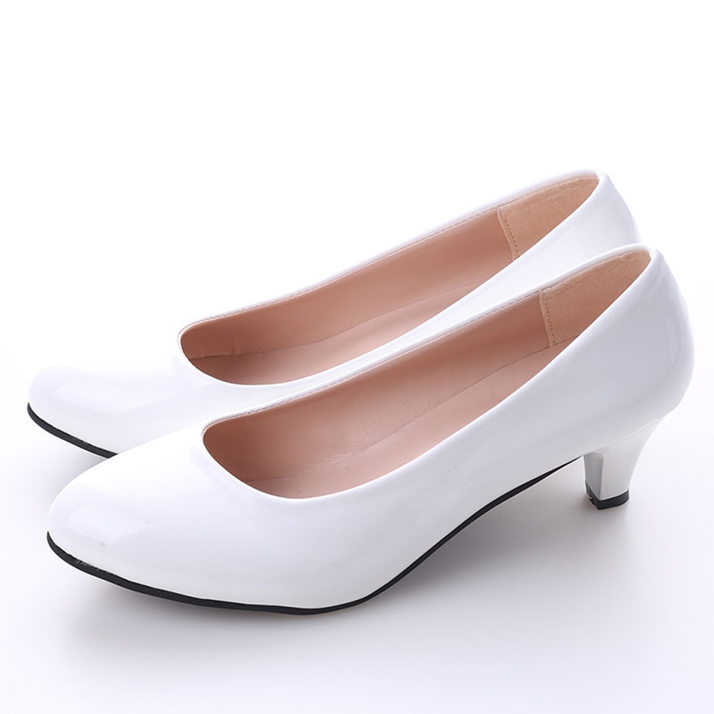 Ladies Pumps Medium Heel Nude Sexy High Heels Wedding Shoes Women Office Work White Pumps Party Sho 1