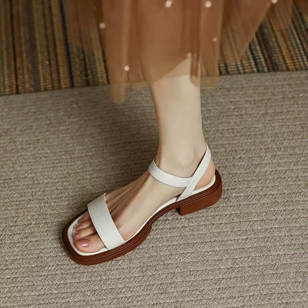 Genuine Leather Summer Women Sandals, Low Heels, Casual Outdoor Shoes, Office Plus Ladies Sandals