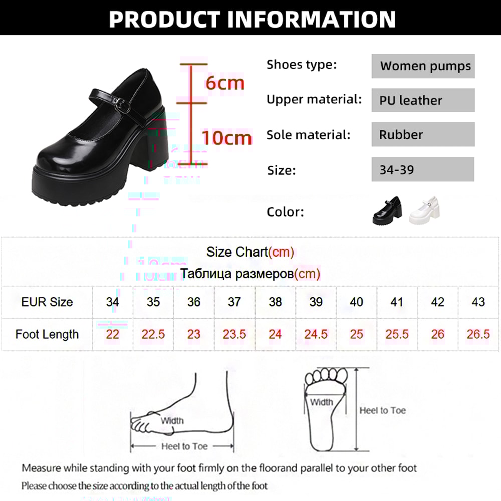 Mary Jane Shoes Women Black Super High Heels Chunky Platform Pumps Plus Size Ankle Buckle Party Lol 9