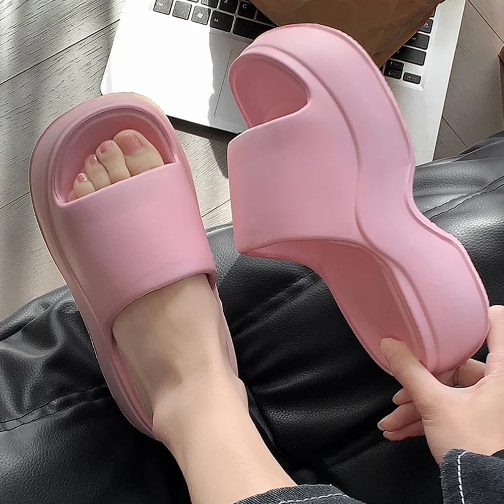 NonSlip Beach Slides Women Solid Color EVA Platform Slippers Summer Soft Sole Wedge Heel Sandals Fo 4
