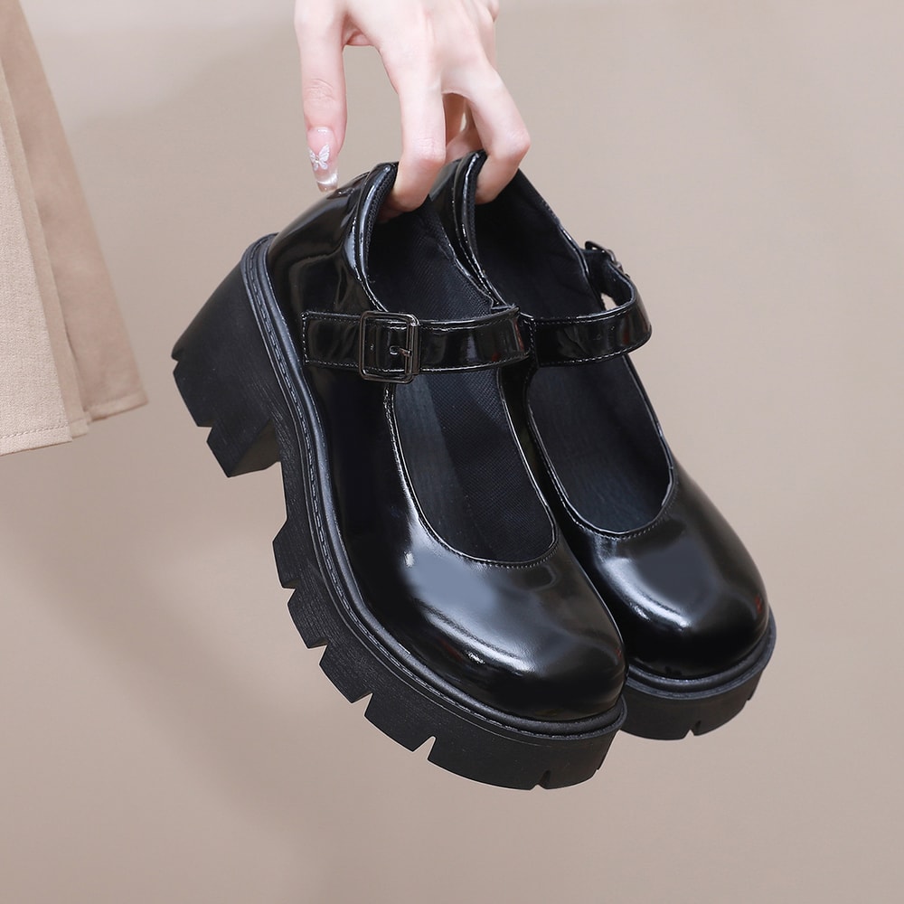 Women Lolita Shoes PU Leather Platform Mary Janes Vintage Chunky Heels Pumps Japanese Style Heels F 0