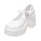 Womens Chunky Platform High Heels Autumn PU Leather Ankle Buckle Mary Jane Pumps Thick Heeled White 1