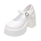 Womens Chunky Platform High Heels Autumn PU Leather Ankle Buckle Mary Jane Pumps Thick Heeled White 1