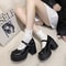 Womens Chunky Platform High Heels Autumn PU Leather Ankle Buckle Mary Jane Pumps Thick Heeled White 7