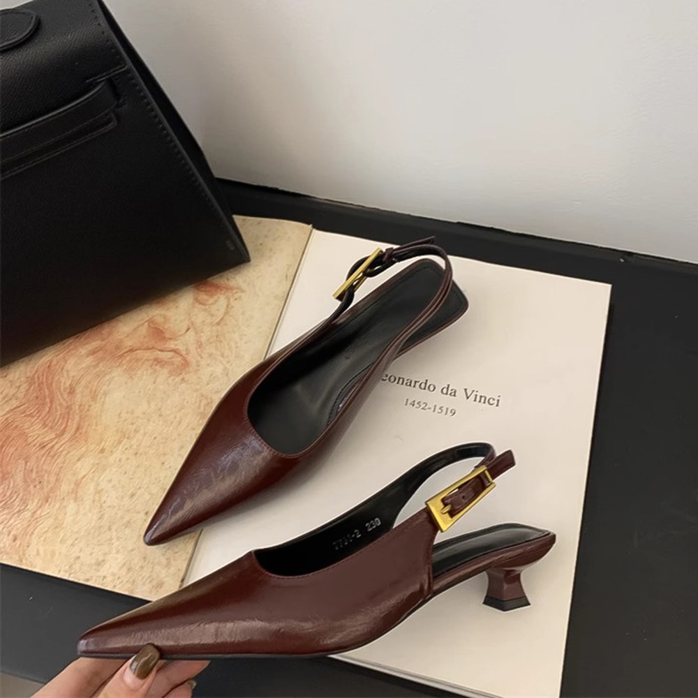 Fashion Pointed Toe Women Sandals, Low Heel Mules, Elegant Singbacks Shoes, Summer Party Stripper Sandalias