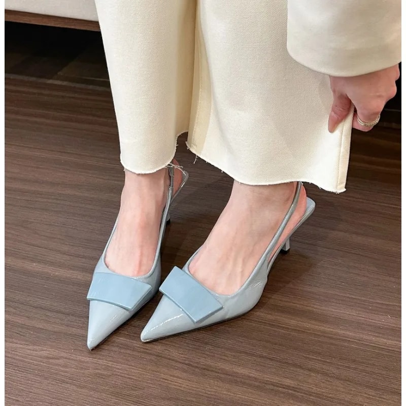 Pointed Toe Fashion Square Buckle Sandals Pumps For Women Temperament Slingback High Heels 5