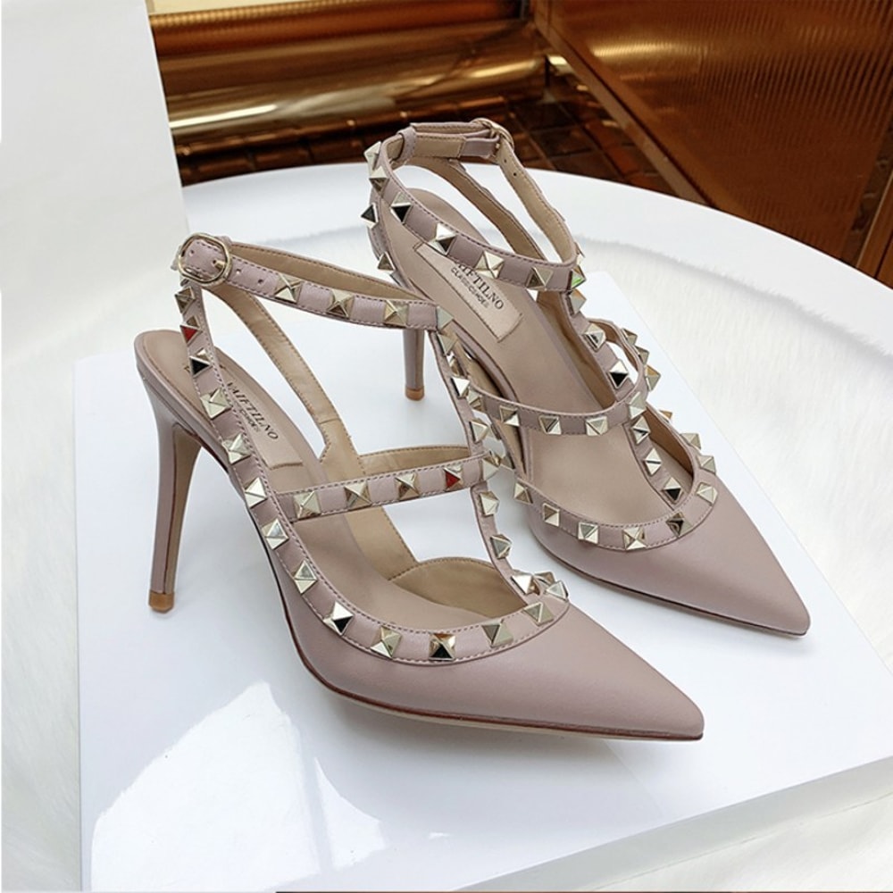 Summer Gladiator Stiletto Sandals For Women Metal Rivet High Heels Elegant Pointed Toe Sexy Party S 1
