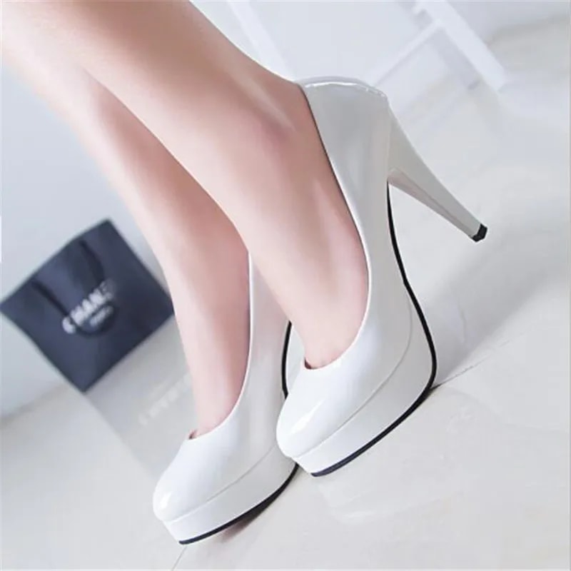 Fashion Classic Patent Leather High Heels Shoes Women Pumps Nude Head Platform Wedding Women Dress 2
