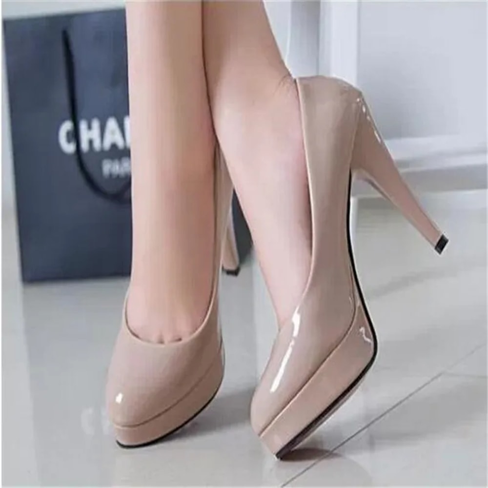 Fashion Classic Patent Leather High Heels Shoes Women Pumps Nude Head Platform Wedding Women Dress 4