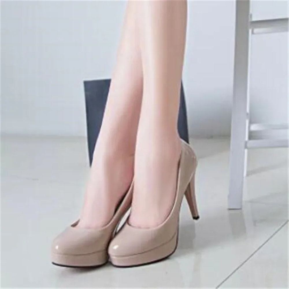 Fashion Classic Patent Leather High Heels Shoes Women Pumps Nude Head Platform Wedding Women Dress 5