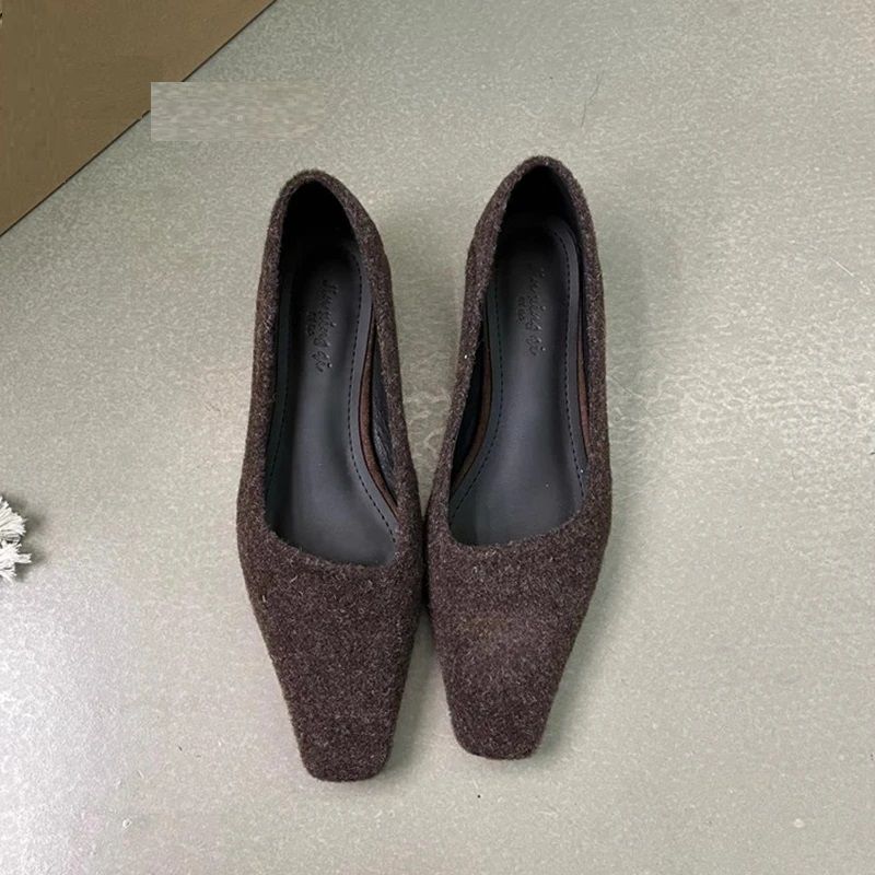 Ladies Elegant Boat Shoes Spring New Brand Women Pumps Shallow Slip On Square Low Heel Single Shoes 3