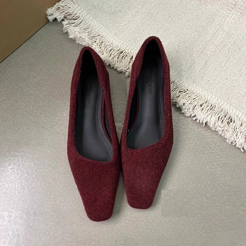 Ladies Elegant Boat Shoes Spring New Brand Women Pumps Shallow Slip On Square Low Heel Single Shoes 4