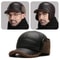 Winter Baseball Cap Men PU Leather Bomber Caps Warm Thicker Dad Hat With Earflaps Windproof Tongue 4