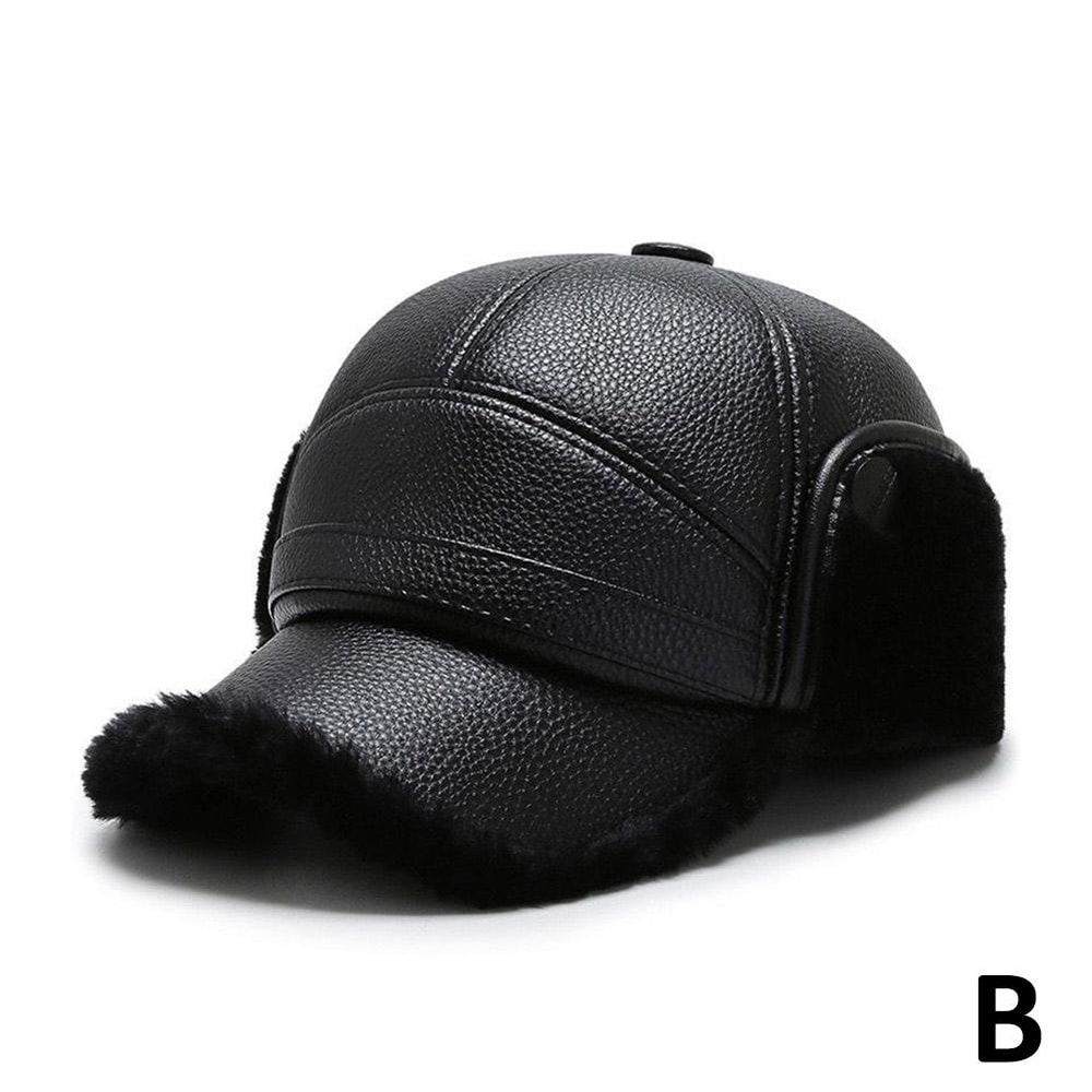 Winter Baseball Cap Men PU Leather Bomber Caps Warm Thicker Dad Hat With Earflaps Windproof Tongue 2