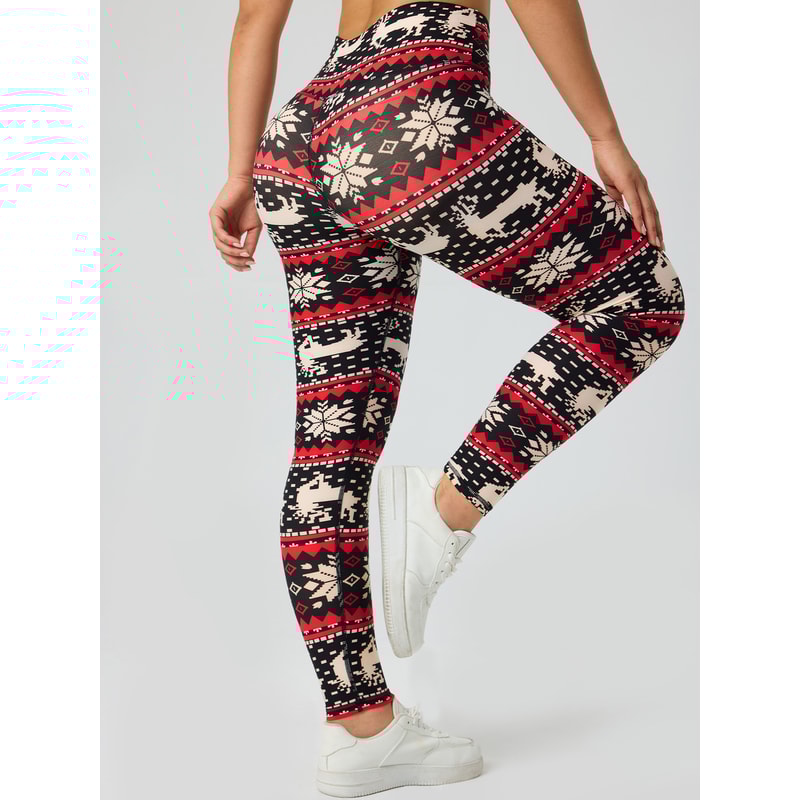 Christmas Print Women Leggings Slim Elastic Bottoms Hip Lifting Tummy Tuck Festive Style Outdoor Ti 1