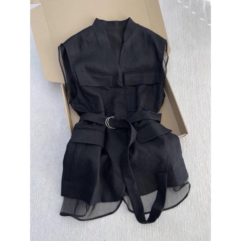 Elegant Office Casual Waistcoat Korean Summer Black Sleeveless Vest Tops For Women 2