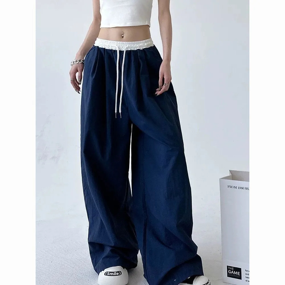 High Street Women's Wide Leg Pants, Drawstring Cargo Pants, Hip Hop Lady's Summer Trousers, Stylish Female Trousers
