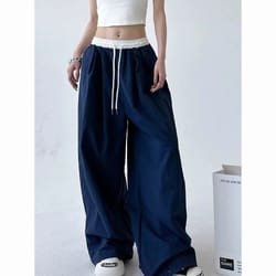 high street women's wide leg pants, drawstring cargo pants, hip hop lady's summer trousers, stylish female trousers