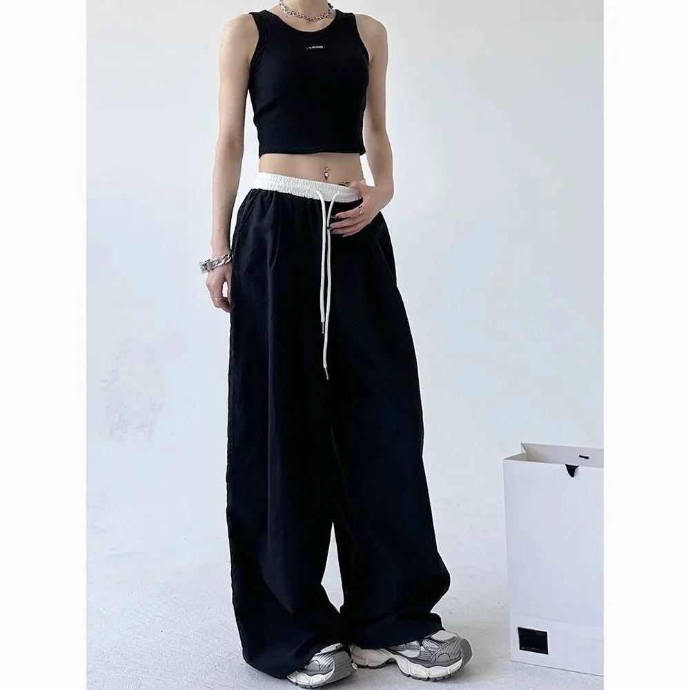 High Street Women's Wide Leg Pants, Drawstring Cargo Pants, Hip Hop Lady's Summer Trousers, Stylish Female Trousers