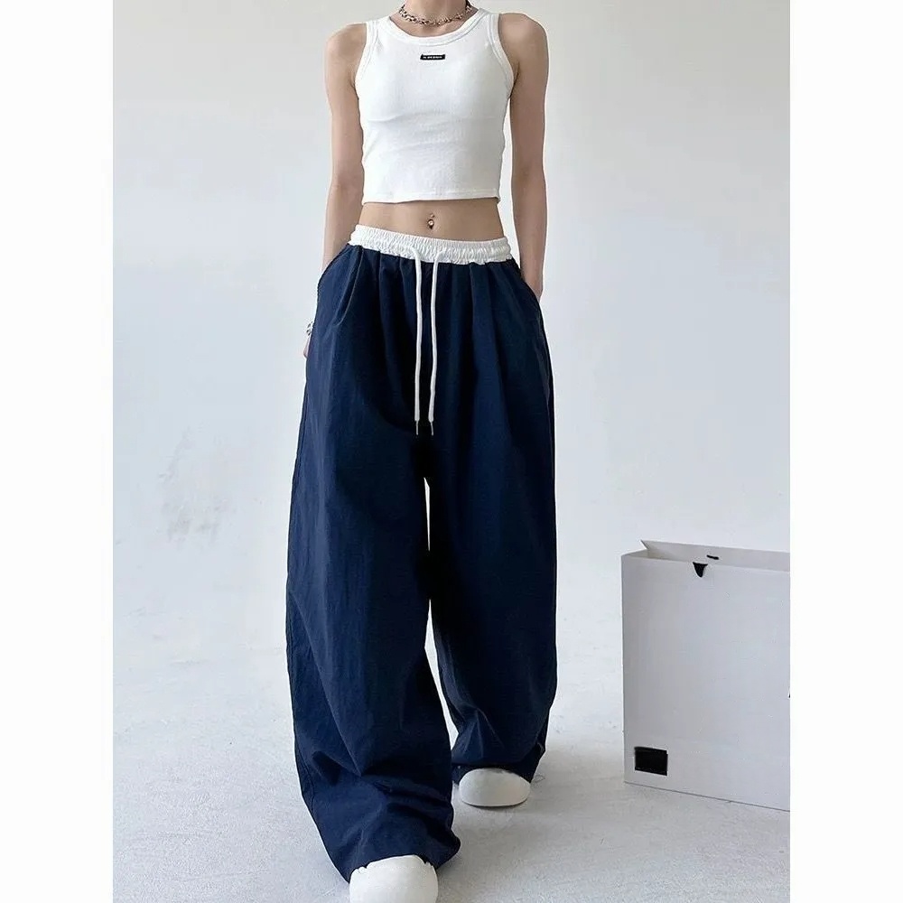 High Street Women's Wide Leg Pants, Drawstring Cargo Pants, Hip Hop Lady's Summer Trousers, Stylish Female Trousers