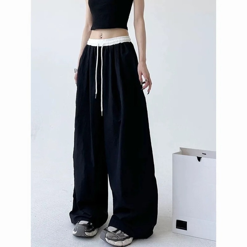 High Street Women's Wide Leg Pants, Drawstring Cargo Pants, Hip Hop Lady's Summer Trousers, Stylish Female Trousers