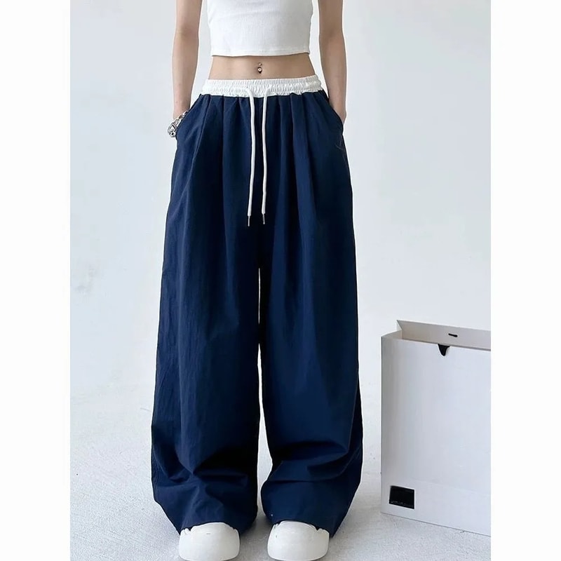 High Street Women's Wide Leg Pants, Drawstring Cargo Pants, Hip Hop Lady's Summer Trousers, Stylish Female Trousers