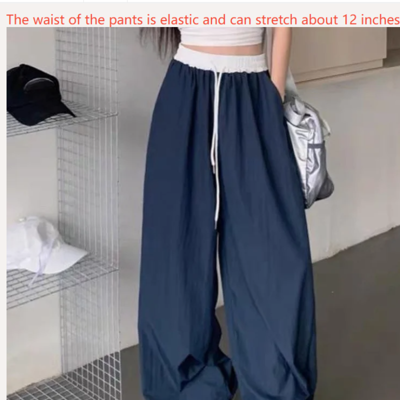 High Street Women's Wide Leg Pants, Drawstring Cargo Pants, Hip Hop Lady's Summer Trousers, Stylish Female Trousers