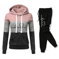 versatile casual women tracksuit, sweatshirt hooded pullover, sweatpant color block jogging outfits, sport trousers