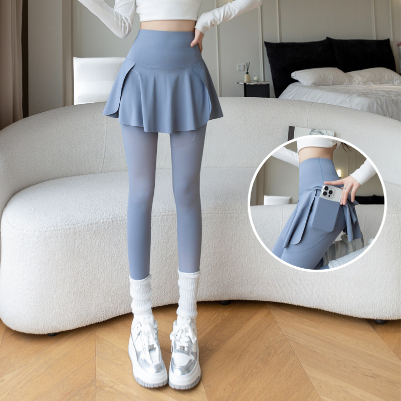 Seamless Fitness Leggings High Waist With Pocket Women Fake Two Pieces Leggings Elastic Slim Fashio 0