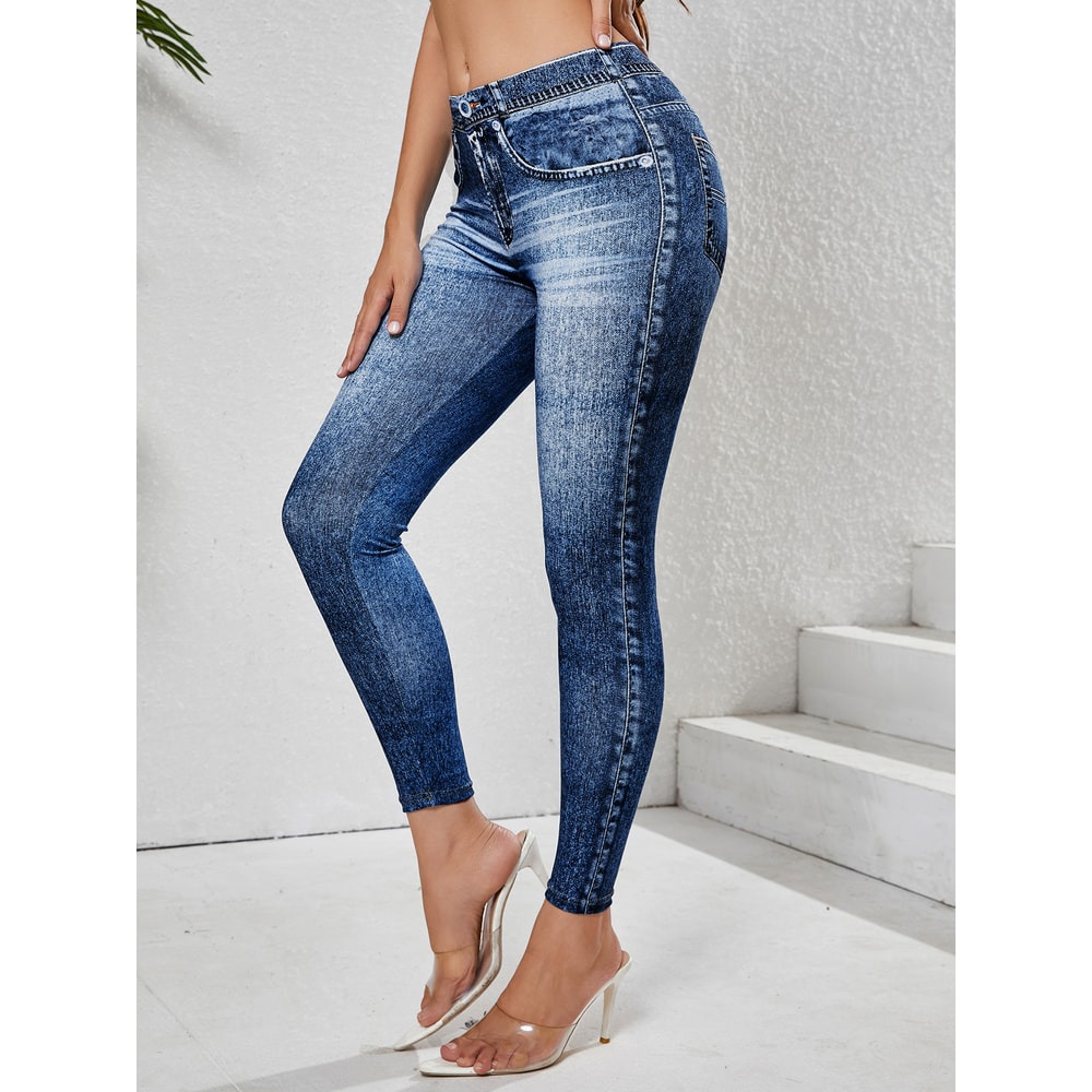 Women's High Stretchy Denim Leggings With Pockets, Comfortable Tummy Control, Yoga Pants for Fitness