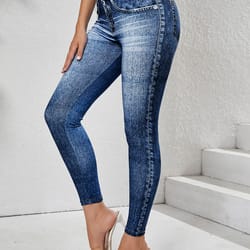 women's high stretchy denim leggings with pockets, comfortable tummy control, yoga pants for fitness