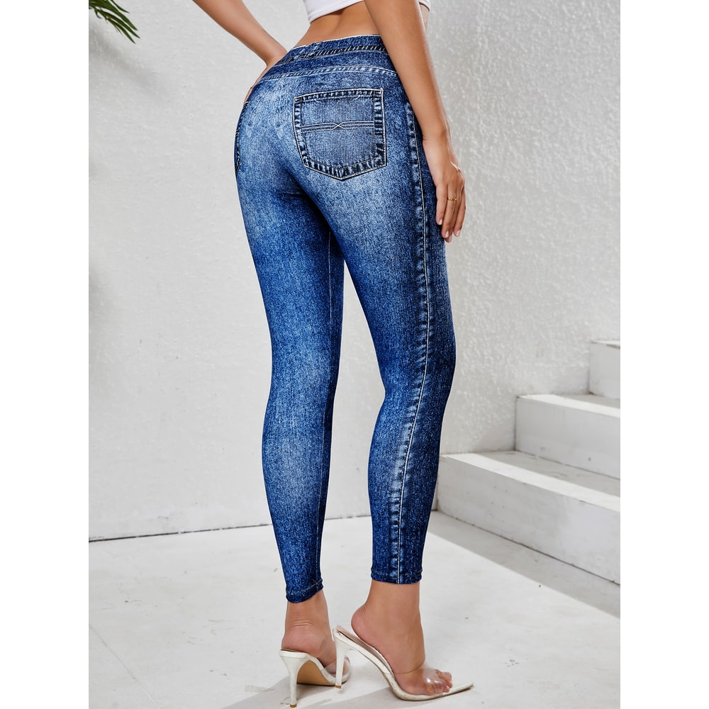 Women's High Stretchy Denim Leggings With Pockets, Comfortable Tummy Control, Yoga Pants for Fitness