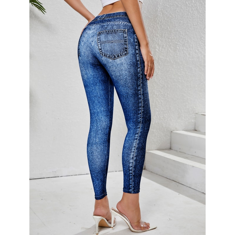 Women's High Stretchy Denim Leggings With Pockets, Comfortable Tummy Control, Yoga Pants for Fitness