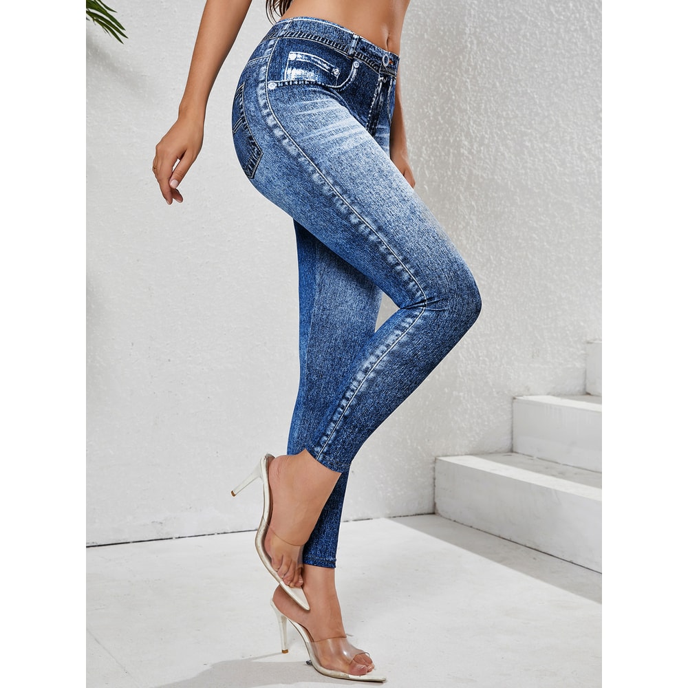 Women's High Stretchy Denim Leggings With Pockets, Comfortable Tummy Control, Yoga Pants for Fitness