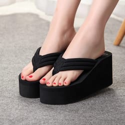 summer slippers platform beach shoes, thickened bottom flip flops women, ladies trendy slippers sandals