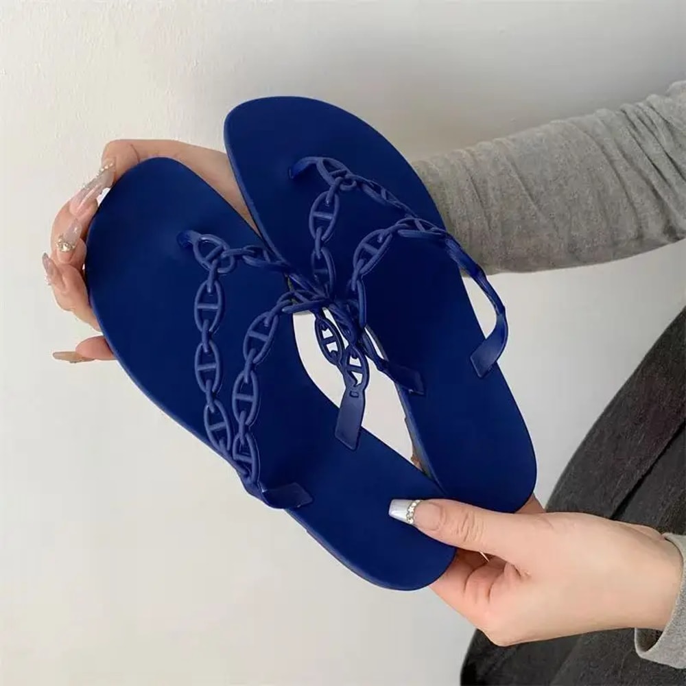 Summer Women Slippers Transparent Crystal Beach Shoes Bow Flip Flops Rivet Flats Open Toe Outdoor S