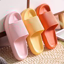 women summer non-slip beach flip flops, eva soft sole pillow slides, thick platform cloud slippers, indoor home sandals