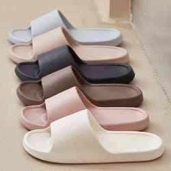 men flip flops sandals with soft sole, non-slip outdoor slippers, simple solid color shower shoes for couples
