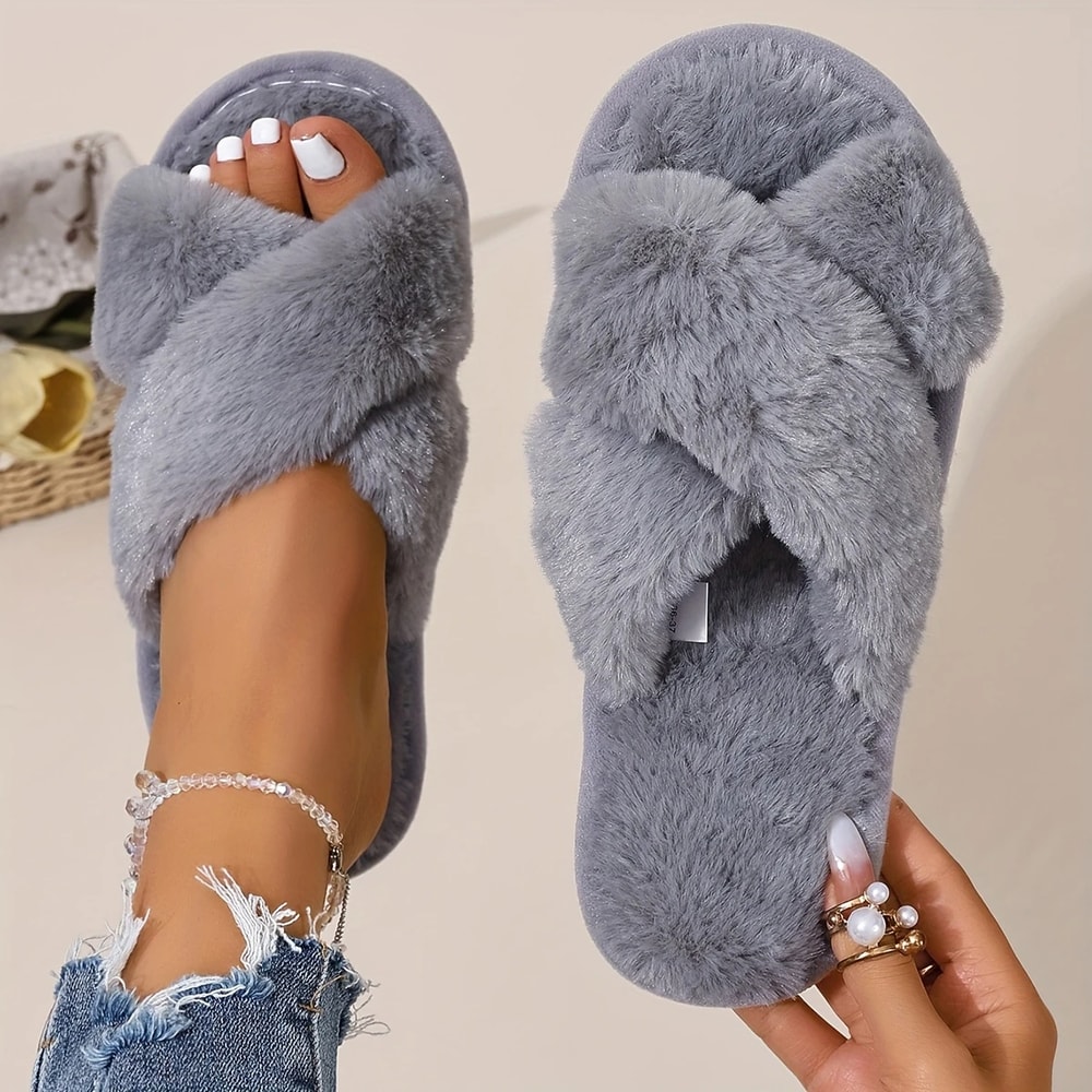 Sexy EVA Light Flip Flops Popular Cross Furry Slippers Female Fluffy Slides Autumn Winter Outdoor F 3