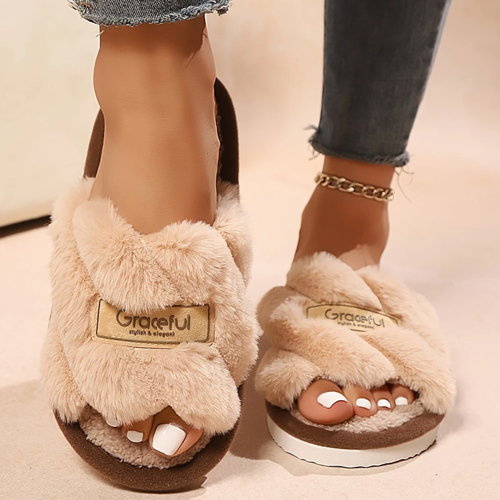 Plush Fuzzy Slippers For Women Silent Comfort OpenToe Slides Winter Bedroom Warm Flip Flops 4