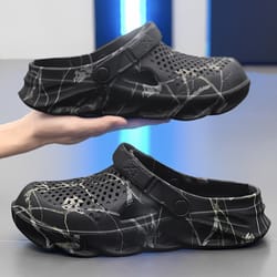 mens clogs sandals, men summer slippers, hollow breathable flip flops, fashion beach shoes with thick sole