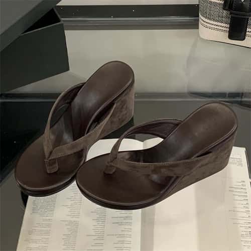 Leopard Print Summer Slippers, Clip Toe Platform Wedges, High Heels Fashion Flip Flops Shoes for Women